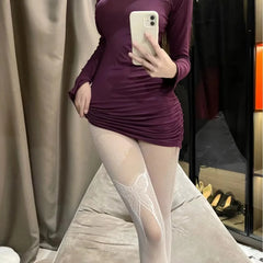 Style Versatile Japanese-style Lace-up Butterfly Mesh Stockings Jacquard One-piece Thin Mesh Stockings