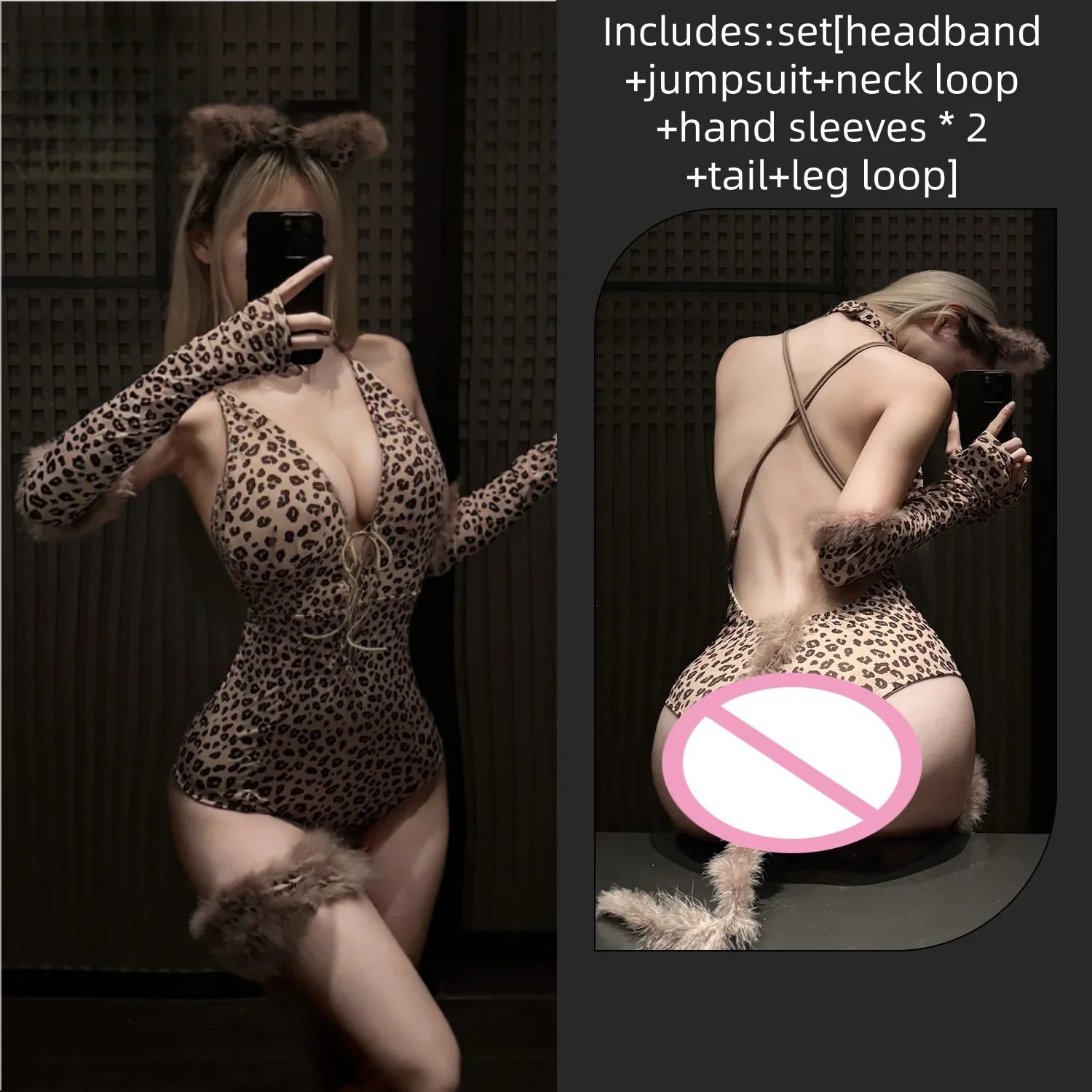 Summer Slim Fit Temptation Seductive Exposed Wildcat Leopard Print Cross Tie Uniform Seduction Suit Female