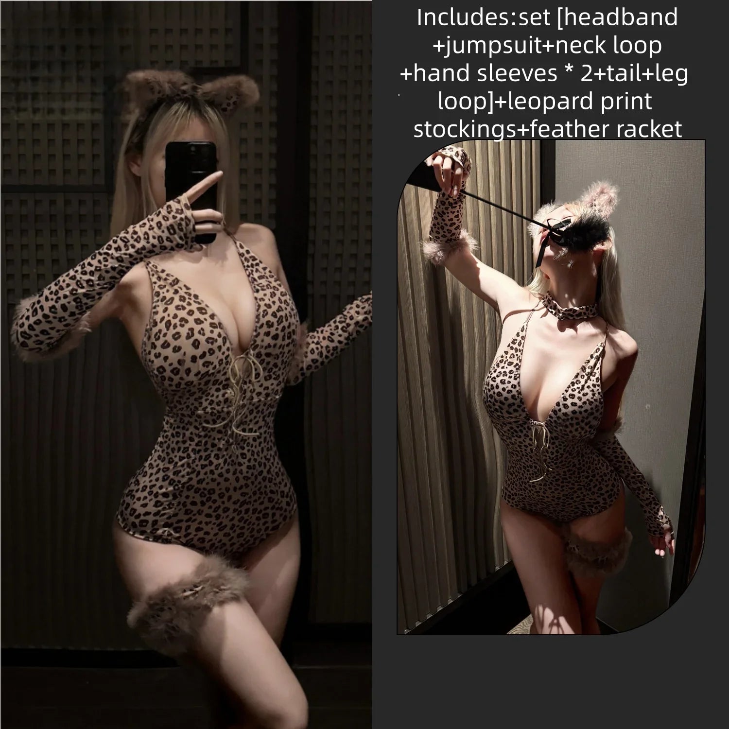 Summer Slim Fit Temptation Seductive Exposed Wildcat Leopard Print Cross Tie Uniform Seduction Suit Female