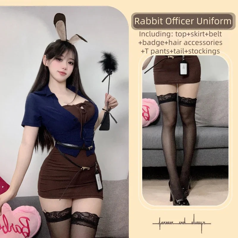 Sweet Cute Flirtatious Spicy Secretary Outfit Cosplay Lingerie Pure Desire Rabbit Outfit Office Uniform Two-piece Set