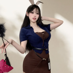 Sweet Cute Flirtatious Spicy Secretary Outfit Cosplay Lingerie Pure Desire Rabbit Outfit Office Uniform Two-piece Set