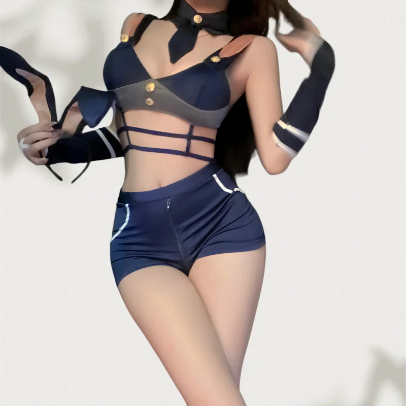 Sweet Fairy Backless Mini Expose Chest Open-crotch Pure Desire Split Body Bunny Girl Patrol Officer Uniform Erotic Lingerie