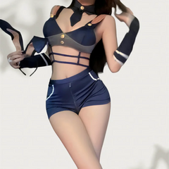 Sweet Fairy Backless Mini Expose Chest Open-crotch Pure Desire Split Body Bunny Girl Patrol Officer Uniform Erotic Lingerie