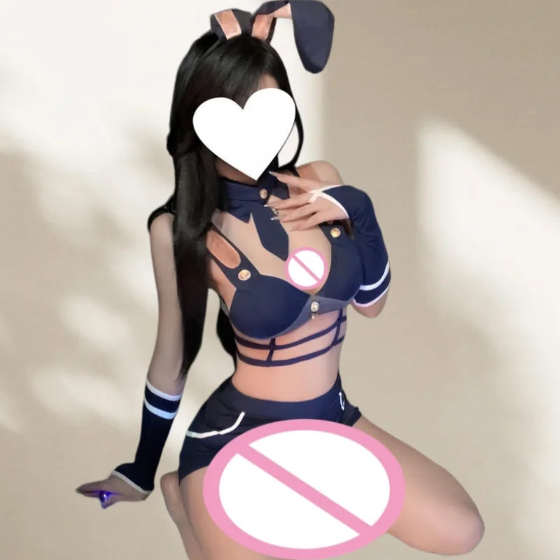 Sweet Fairy Backless Mini Expose Chest Open-crotch Pure Desire Split Body Bunny Girl Patrol Officer Uniform Erotic Lingerie