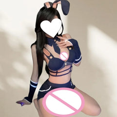 Sweet Fairy Backless Mini Expose Chest Open-crotch Pure Desire Split Body Bunny Girl Patrol Officer Uniform Erotic Lingerie