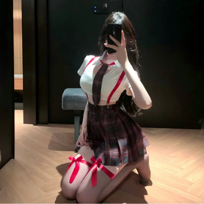 Sweet Fairy Mini Maid Pure Desire College Style Uniform Lingerie Waist Cinching Slimming Spicy Girl Set Two-piece Set