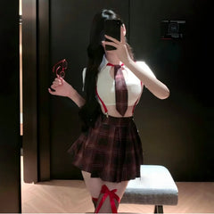 Sweet Fairy Mini Maid Pure Desire College Style Uniform Lingerie Waist Cinching Slimming Spicy Girl Set Two-piece Set