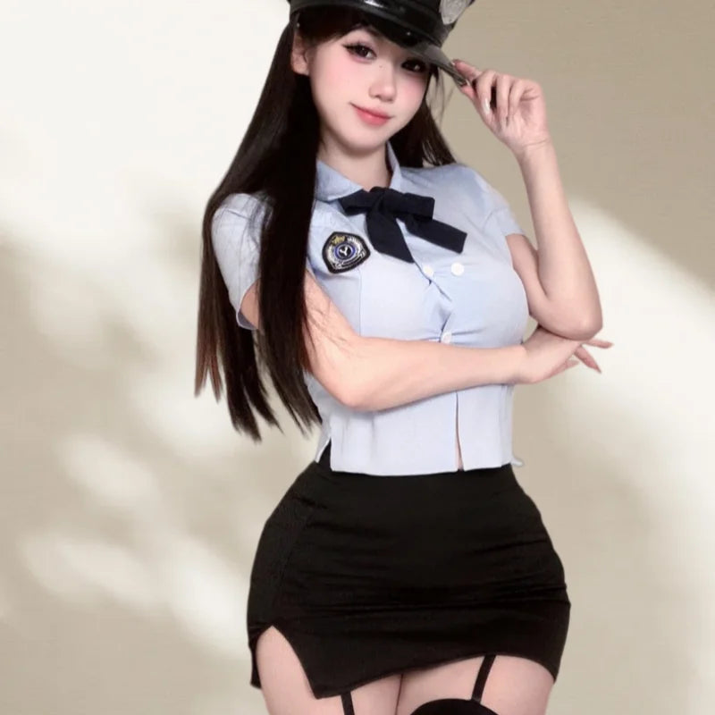 Sweet Lingerie Skirt Slit Well-behaved Police Professional Suit Role-playing Student Tight Uniform Tempting