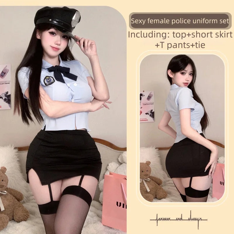 Sweet Lingerie Skirt Slit Well-behaved Police Professional Suit Role-playing Student Tight Uniform Tempting