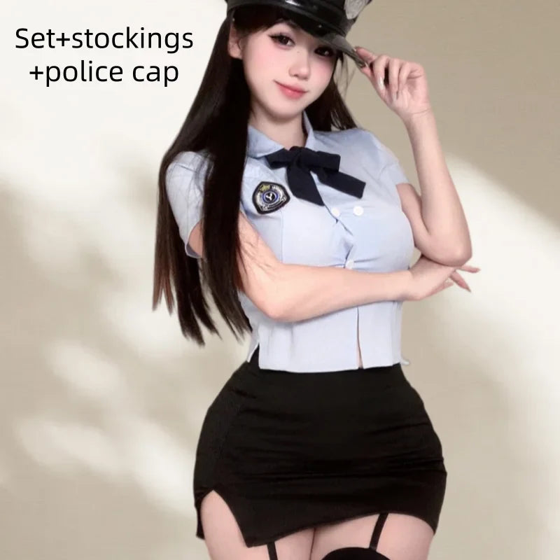 Sweet Lingerie Skirt Slit Well-behaved Police Professional Suit Role-playing Student Tight Uniform Tempting