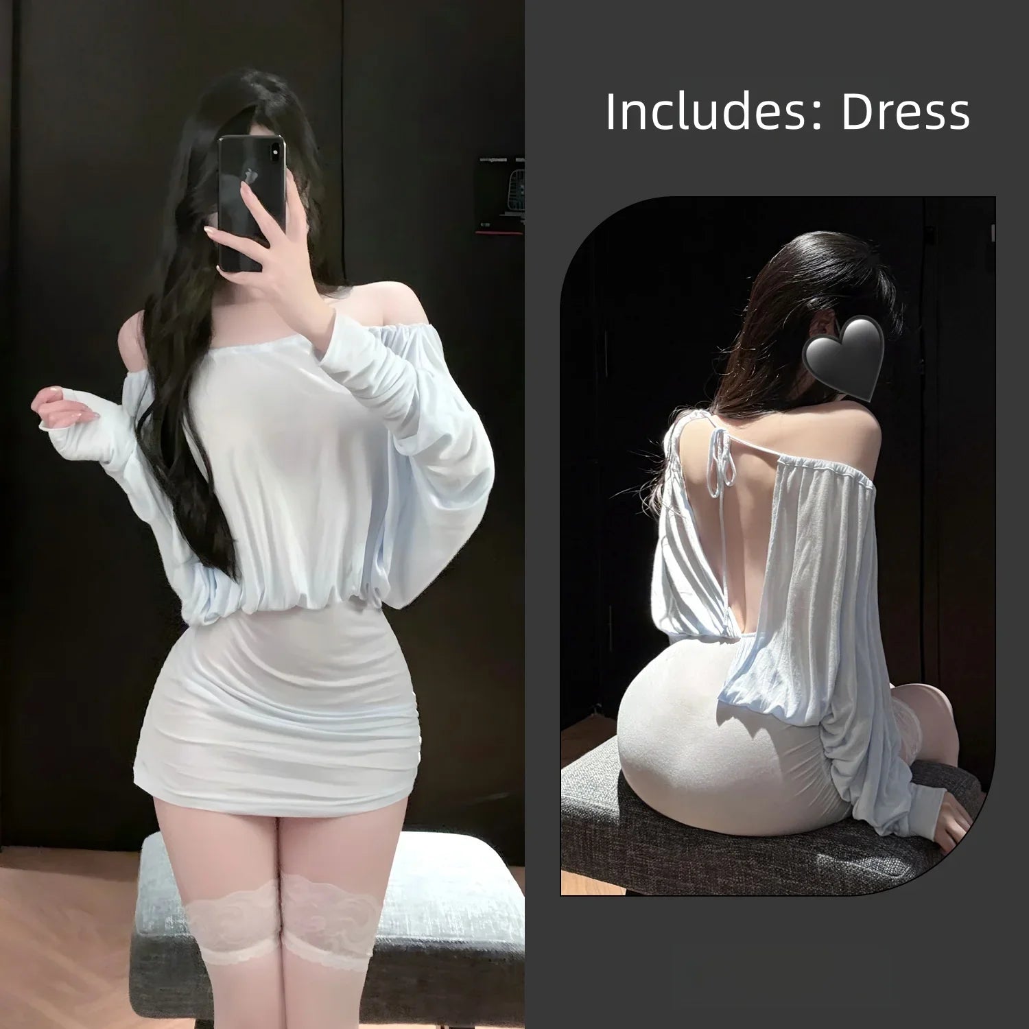 Tight-fitting Temptation Lace Up Tie Up Lingerie One Shoulder Backless Hip Hugging Skirt Strapless Slim Fit Set