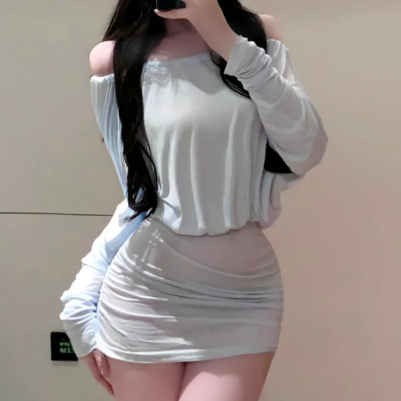 Tight-fitting Temptation Lace Up Tie Up Lingerie One Shoulder Backless Hip Hugging Skirt Strapless Slim Fit Set