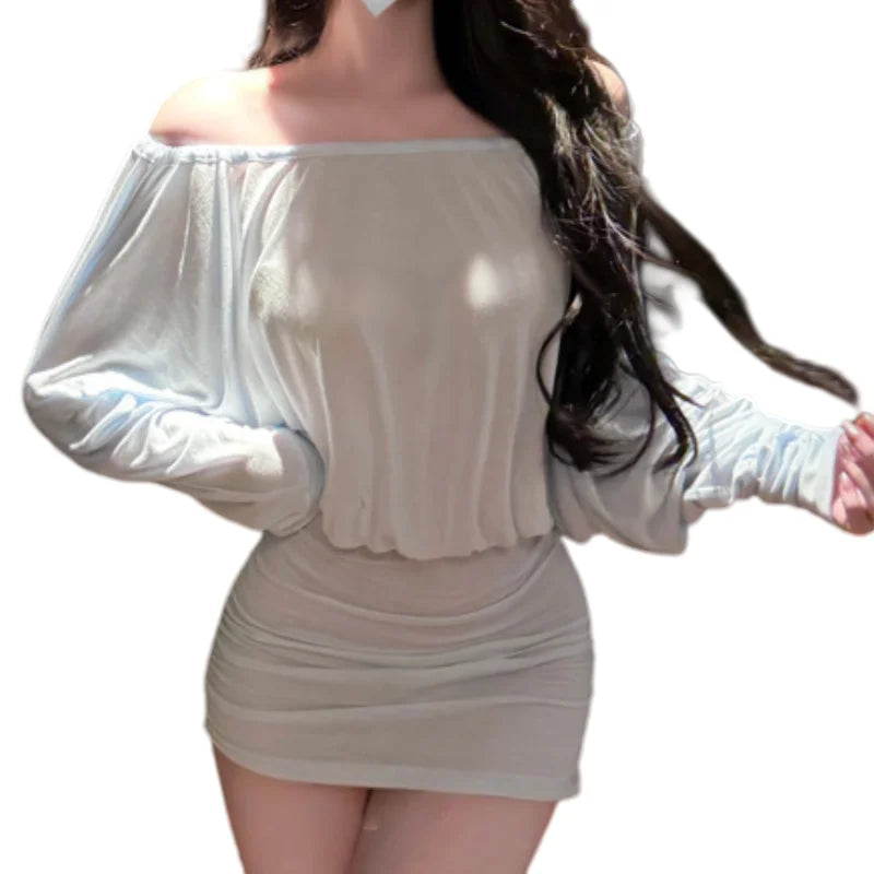 Tight-fitting Temptation Lace Up Tie Up Lingerie One Shoulder Backless Hip Hugging Skirt Strapless Slim Fit Set