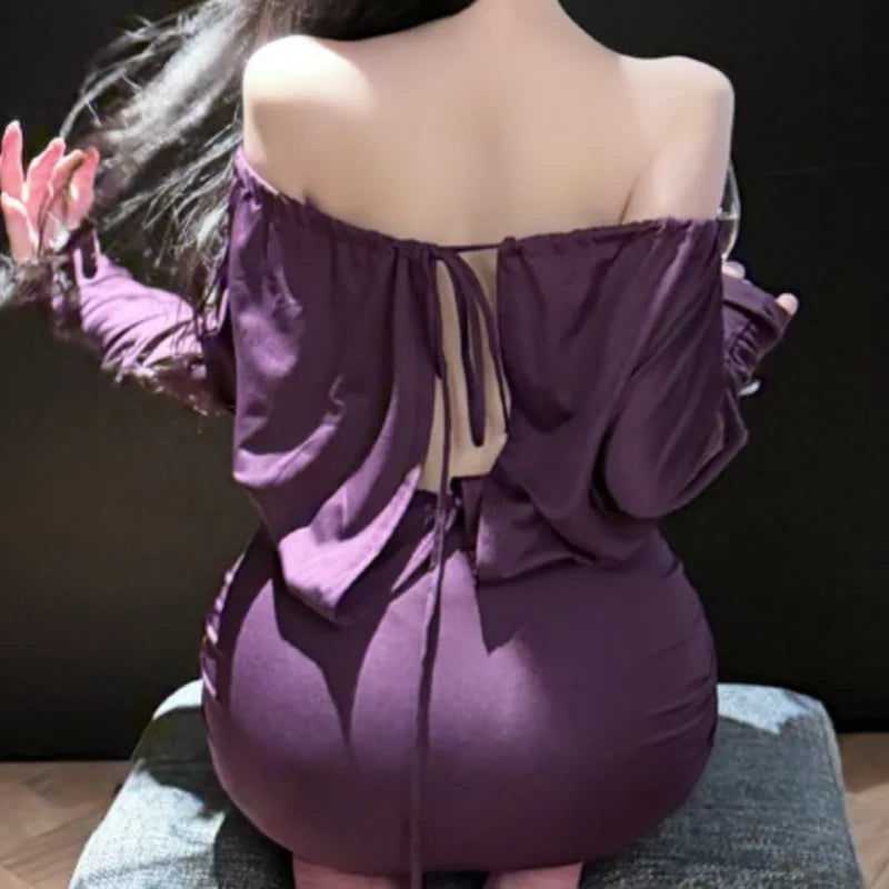 Tight-fitting Temptation Lace Up Tie Up Lingerie One Shoulder Backless Hip Hugging Skirt Strapless Slim Fit Set