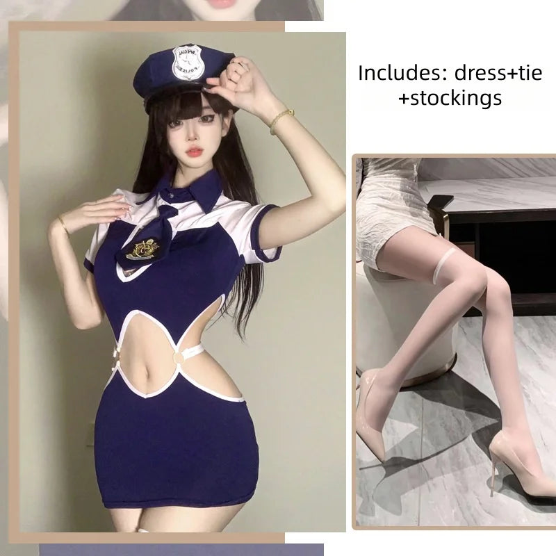 Two-piece Set Pure Desire Navy Style Flight Attendant Police Strap Uniform Role Playing Underwear Female