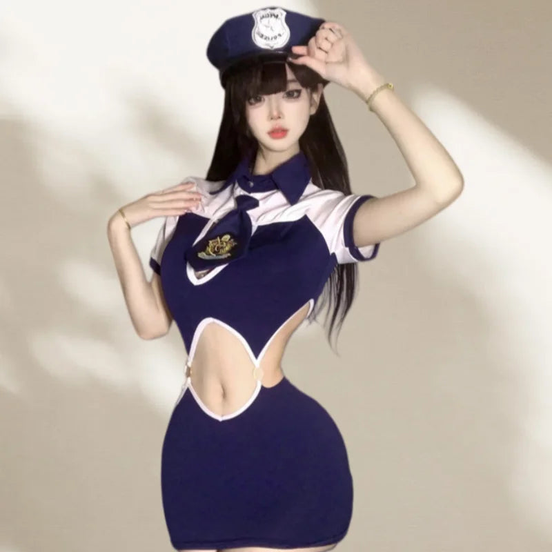 Two-piece Set Pure Desire Navy Style Flight Attendant Police Strap Uniform Role Playing Underwear Female