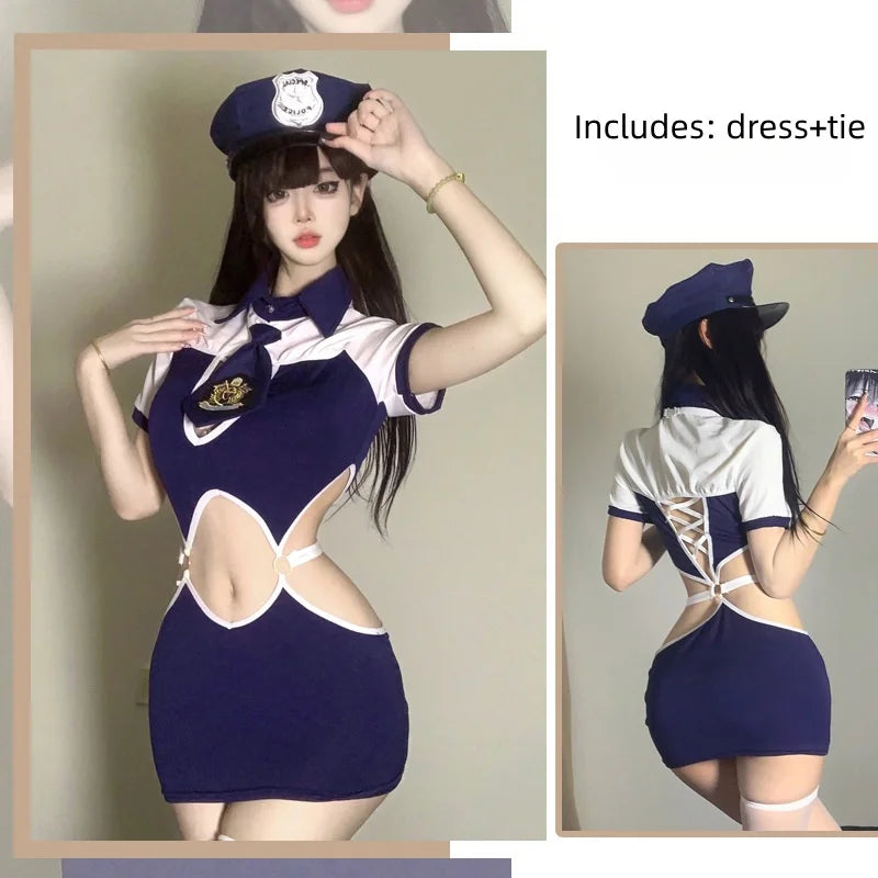 Two-piece Set Pure Desire Navy Style Flight Attendant Police Strap Uniform Role Playing Underwear Female