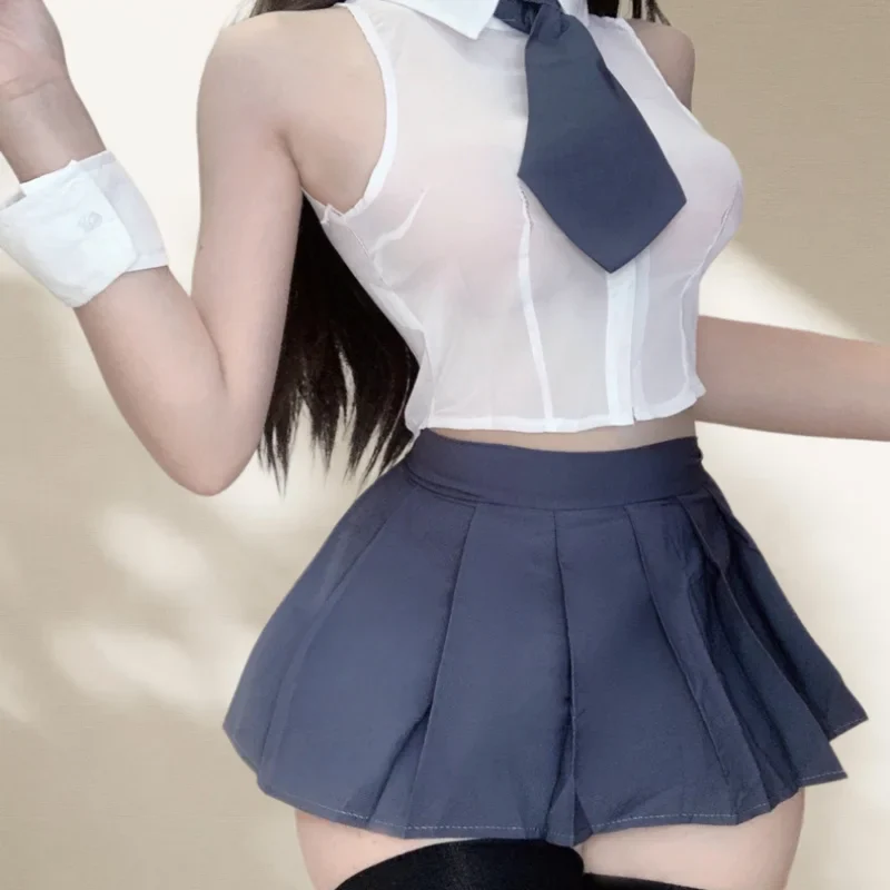 Two-piece Suit Flirtatious Temptation Junior Girl's Shirt Split Uniform Erotic Lingerie Seductive College Skirt Female