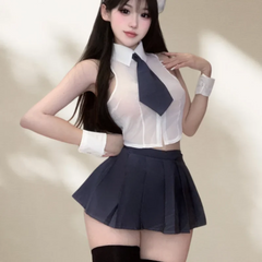 Two-piece Suit Flirtatious Temptation Junior Girl's Shirt Split Uniform Erotic Lingerie Seductive College Skirt Female