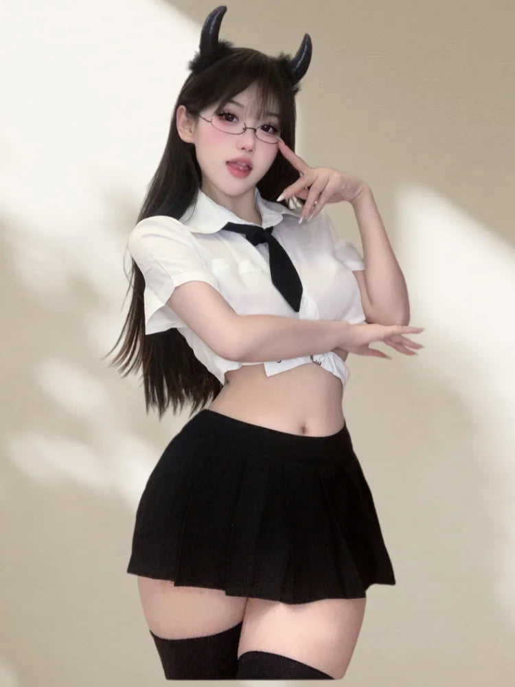 Uniforms Flirtatious Cool Spicy Girl Group College Style Fun Lingerie Exposed Waist Loose Chain Student Uniform Set Tempting