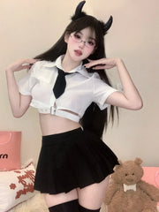Uniforms Flirtatious Cool Spicy Girl Group College Style Fun Lingerie Exposed Waist Loose Chain Student Uniform Set Tempting