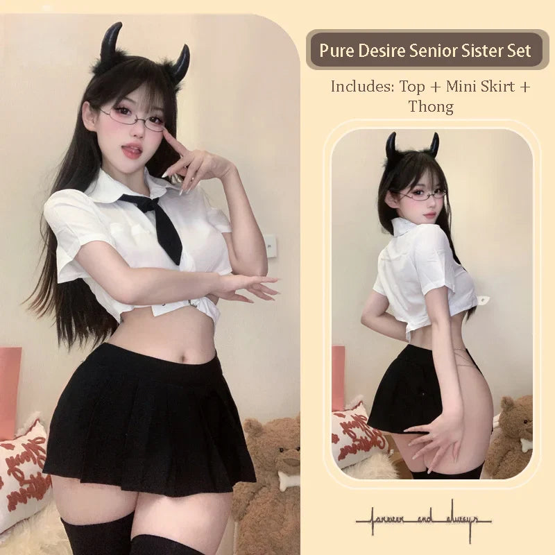 Uniforms Flirtatious Cool Spicy Girl Group College Style Fun Lingerie Exposed Waist Loose Chain Student Uniform Set Tempting