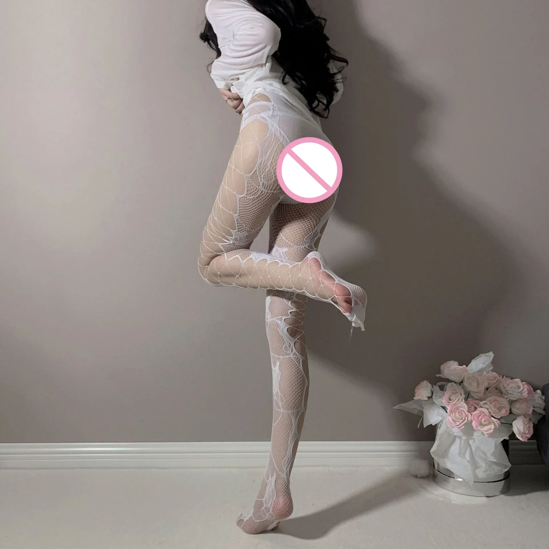 Versatile Bold Seductive Stockings Retro Fishing Net Socks Black Side Mesh Rose Hollow Stockings Pantyhose Black Silk