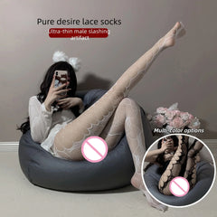 Versatile Bold Seductive Stockings Retro Fishing Net Socks Black Side Mesh Rose Hollow Stockings Pantyhose Black Silk