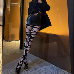 Versatile Bold Stretchy Hand Ripped Spicy Girl with Flesh Stockings Subculture Lingerie Big Hole Stockings Pantyhose