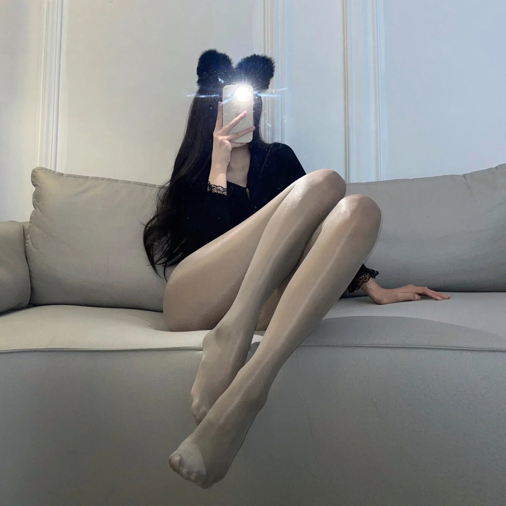 Versatile Desire Stockings Glossy Stockings Transparent One-piece Crotch-opening Closing Stockings One-piece Stockings