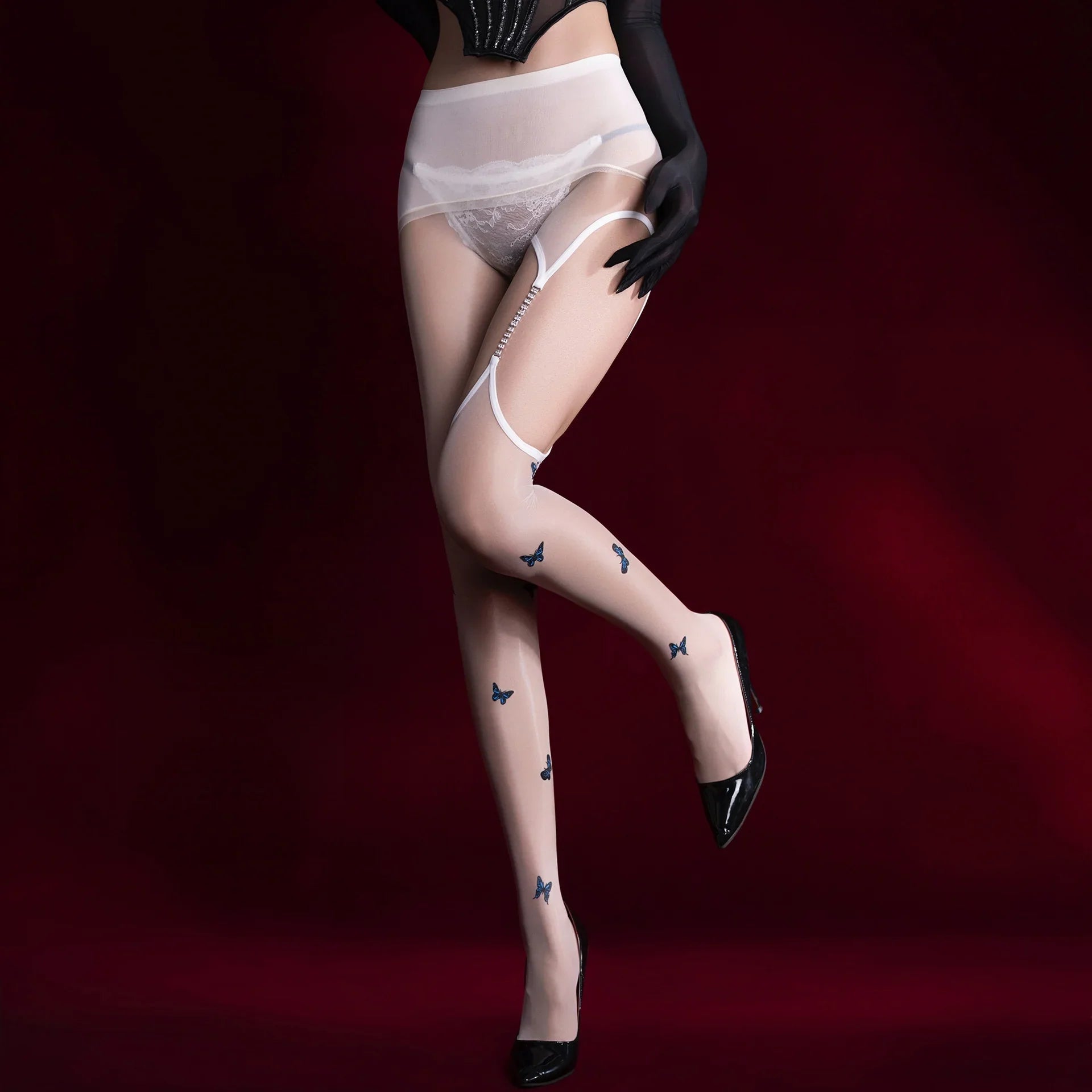 Versatile Seductive Tempting Bold Silky Shiny Seamless Ultra-thin 3D Aurora with Chain Knee-length One-piece Stockings