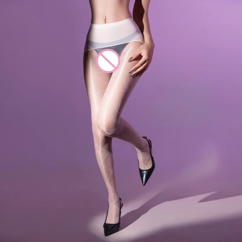 Versatile and Seductive Cross Diamond Pattern Seamless Erotic Stockings Aurora Glossy Ultra-thin Pantyhose