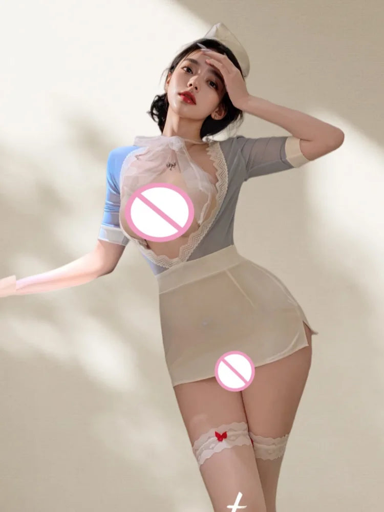 Wild Fairy  Expose Chest Rabbit Mature Sister Wind Deep V Secretary Uniform Underwear Flight Attendant Bag Hip Skirt
