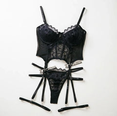 Erotic Underwear Lingerie Lace Bra Sets with Belts Teddy with Panty No Stockings S-XL sale
