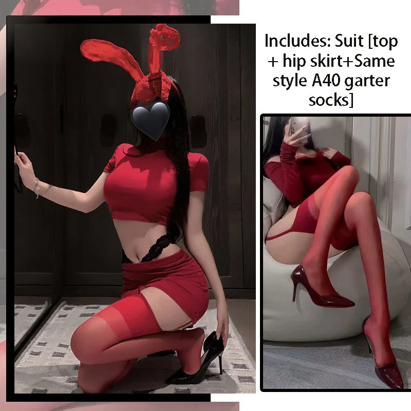 style girl super short hip hugging skirt tight pure desire lingerie two-piece set close-fitting mature woma uniform