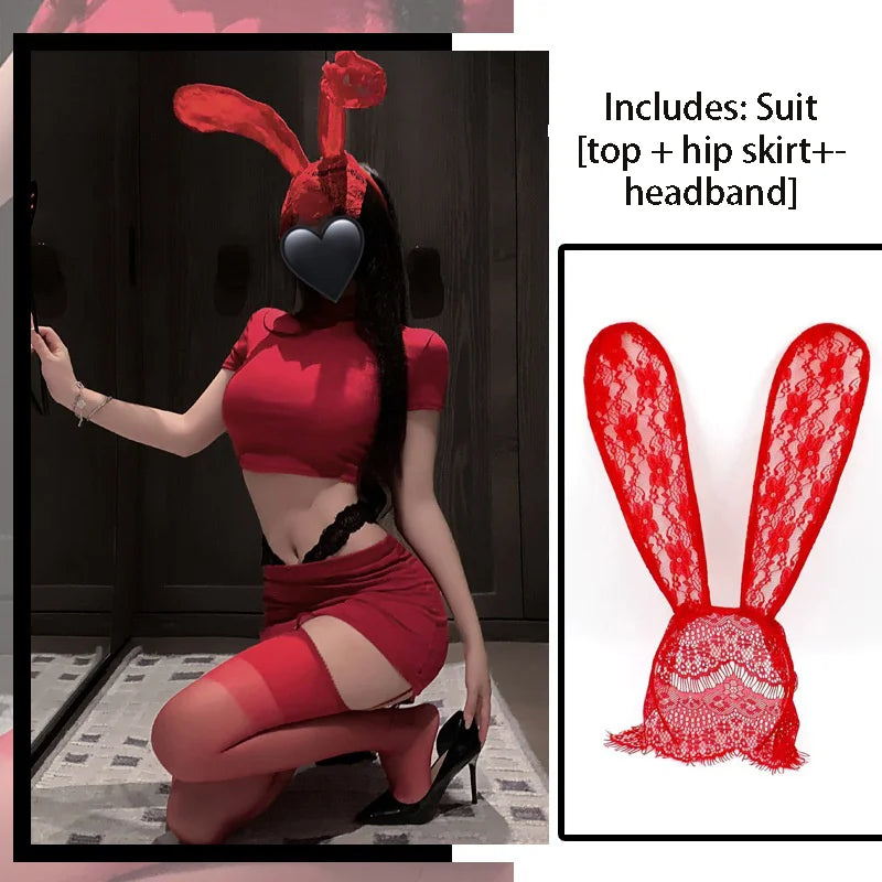 style girl super short hip hugging skirt tight pure desire lingerie two-piece set close-fitting mature woma uniform