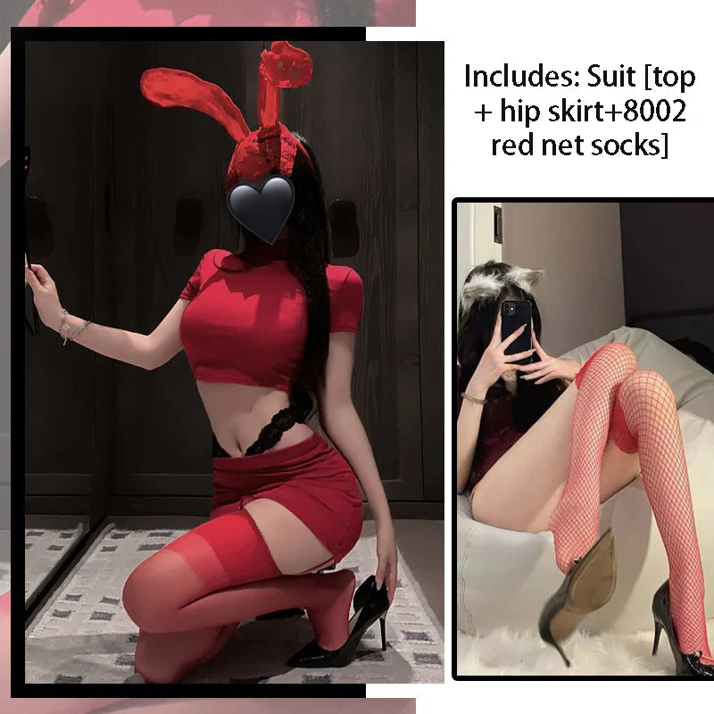 style girl super short hip hugging skirt tight pure desire lingerie two-piece set close-fitting mature woma uniform