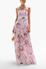 Gorgeous Pastels Unique Print Off Shoulder Low Rise Loose Maxi Dress