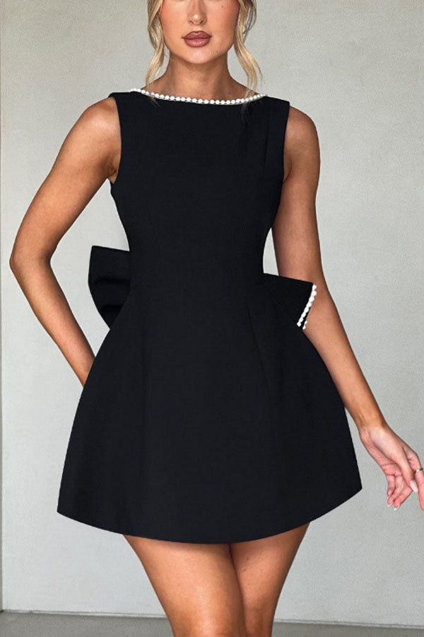 Pearl-embellished Large Bow Slim-fit Mini Dress