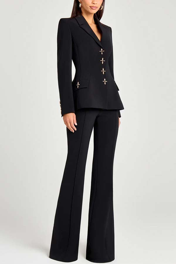 Power Metal Cross Snap Button Long Sleeve Lapel Blazer