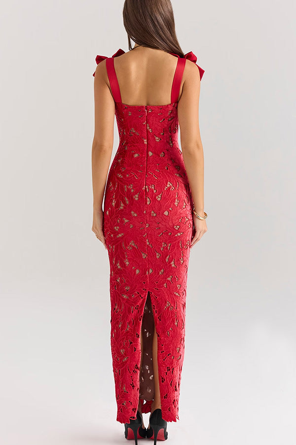 Consonak backless slim fit floral long dress