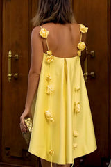 suspender satin dress INS casual loose vacation elegant yellow rose dress