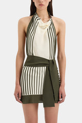 Eventâ�?Striped Beads Cowl Neck Backless Tie-up Mini Dress