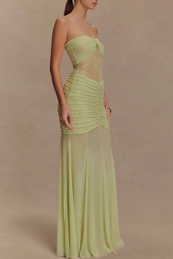 Lace Splicing Sleeveless Off-shoulder Slim Maxi Dress