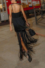 Halterneck Open Back Elegant Tassel Slim Maxi Dress