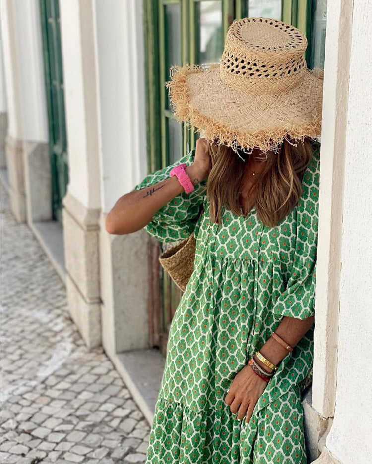 street picnic bubble sleeve layered elegant party MIDI dress