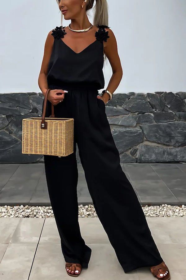 Conson off shoulder sleeveless jumpsuit casual solid color jumpsuit street wear long jumpsuit with pockets