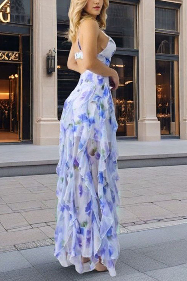 Millie | Floral Ruffle Long Skirt Chiffon Printed Fairy Style Long Style Evening Dress Coupon