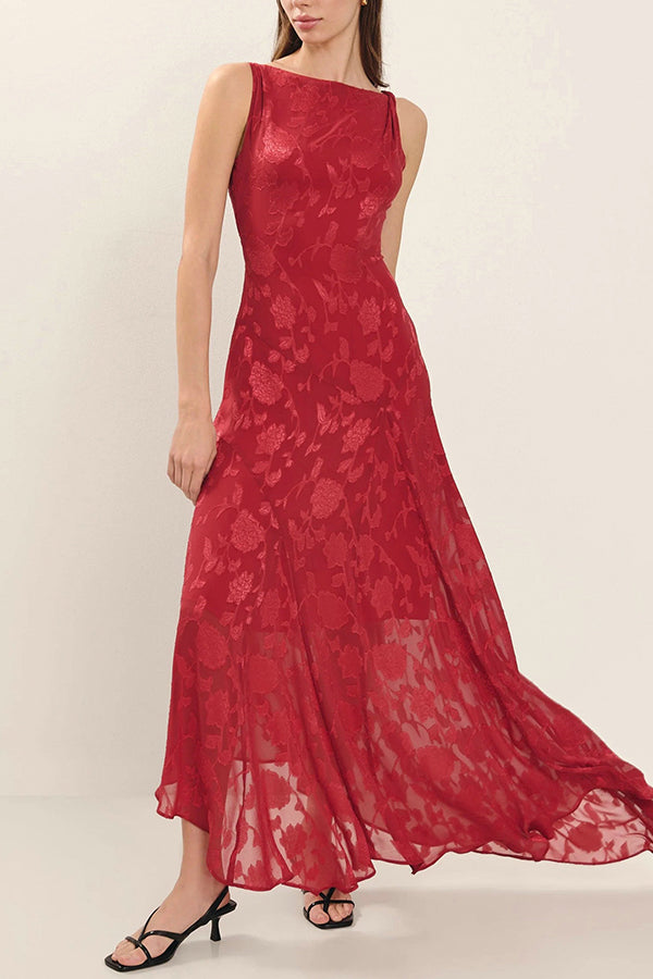 Jacquard Elegant Backless Lace-up Slim Irregular Maxi Dress