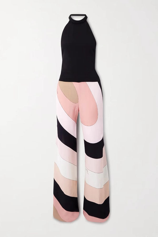 Unique Printed Backless Casual Wide Leg Jumpsuit